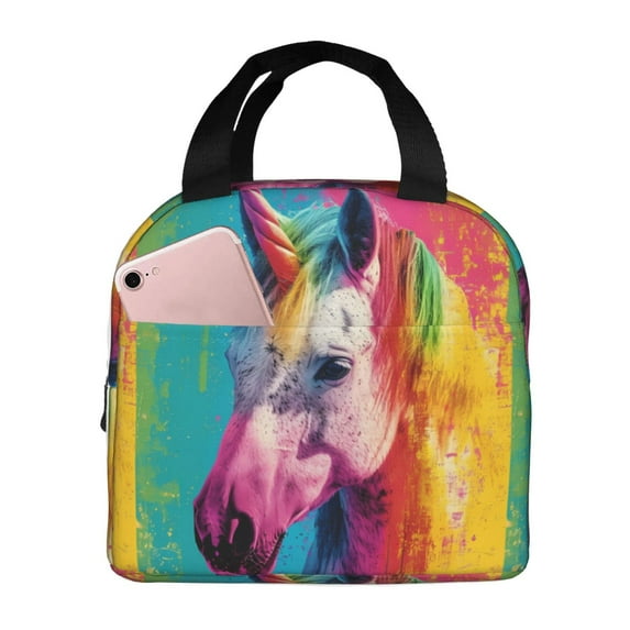 Pofeuu Watercolor White Horse Print Lunch Bag Lunch Box Large Capacity Insulated Lunch Bag for Adult, Leakproof Reusable Lunch Tote Bags for Work