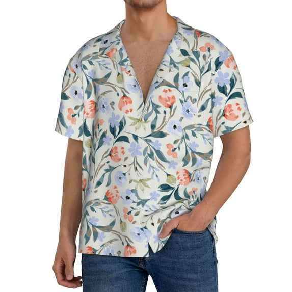 Pofeuu Watercolor Wildflowers 1 Print Mens Casual Short Sleeve Shirts Beach Summer Spread Collar Pocket Tops Men's Casual Short-sleeved Shirt-XX-Large