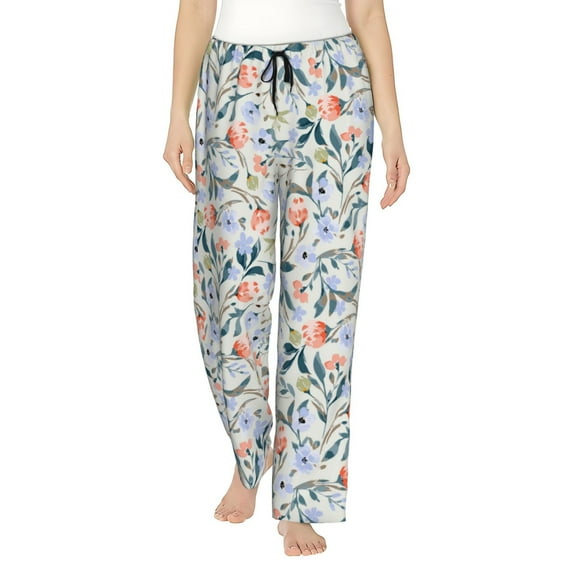 Pofeuu Watercolor Wildflowers 1 Print Women's Fashion Pajama Pants with Pockets Comfy Drawstring Sleep Lounge Bottoms-Medium