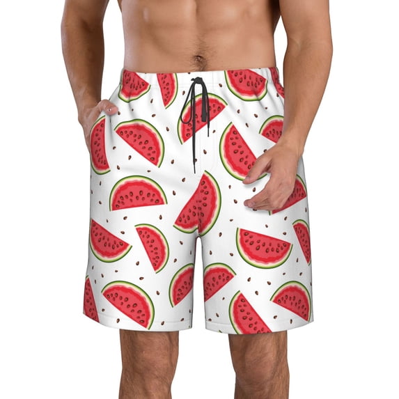 Pofeuu Watermelon Prin Men's Swim Trunks Quick Dry Bathing Suit Swimming Board Shorts Mesh Lining Beach Swimwear-XX-Large