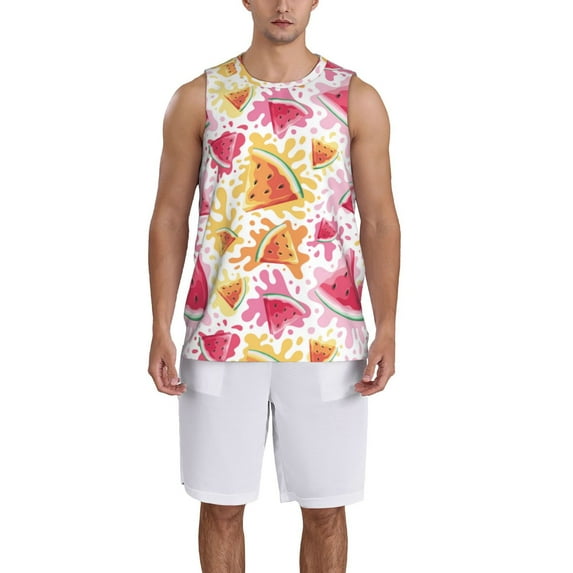 Pofeuu Watermelon Print Basketball Jersey, Shirts for Men Youth Basketball Jersey Crew Neck-3X-Large