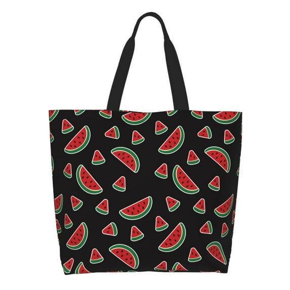 Pofeuu Watermelon Print Reusable Grocery Bags - Washable, Foldable, Packable Tote, Large Handles, Heavy Duty, Zippered Top Pouch