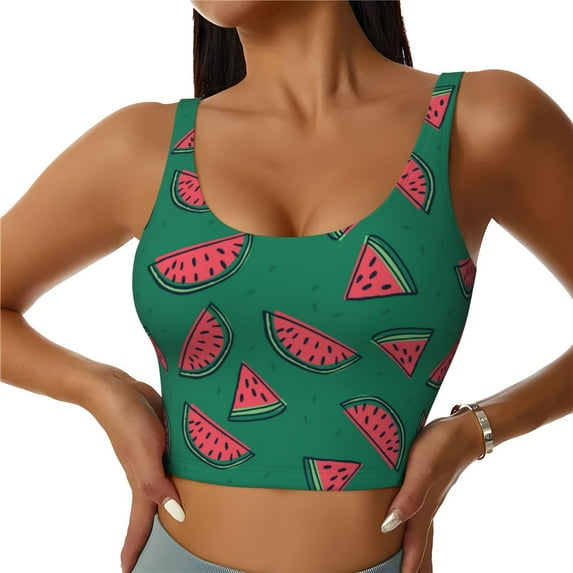 Pofeuu Watermelon Print Sports Bra for Women Sexy Vest Yoga Running Gym Fitness Crop Bras Tops-Large