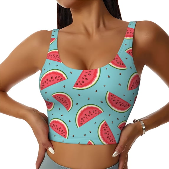 Pofeuu Watermelon Print Sports Bra for Women Sexy Vest Yoga Running Gym Fitness Crop Bras Tops-Medium