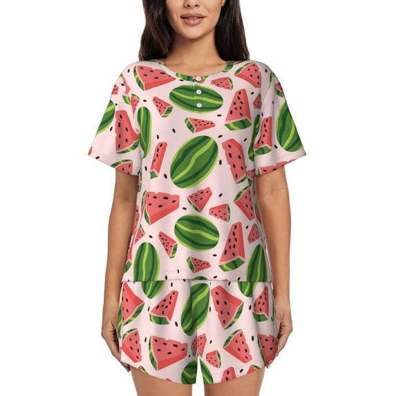 Pofeuu Watermelon Print Women's Pajama Set Short/Shorts Soft Button PJs Elastic Drawstring Waist Sleepwear-4X-Large