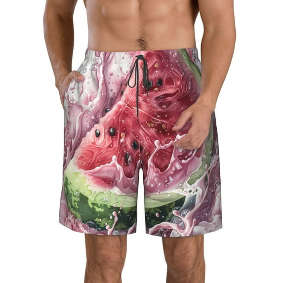 Pofeuu Watermelon Splash Realism Art Prin Men's Swim Trunks Quick Dry Bathing Suit Swimming Board Shorts Mesh Lining Beach Swimwear-Medium