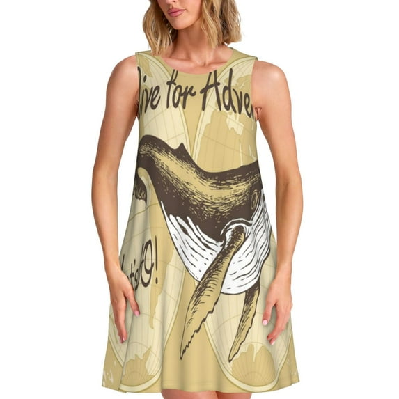 Pofeuu We Live for Adventure Print Women's Sleeveless Dress, Loose Fit Summer Dress, Casual Tank Dress for Women