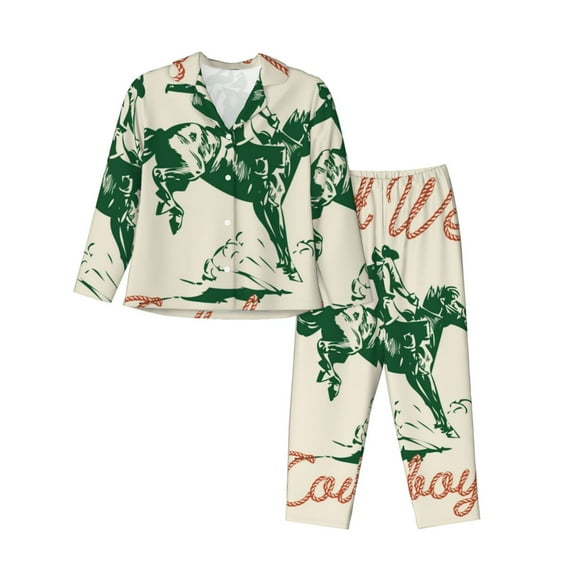 Pofeuu West Cowboys Print Womens Pajamas Set Long Sleeve Sleepwear Button Down Nightwear Soft Pj Lounge Sets Button Down Pajamas Women-X-Large