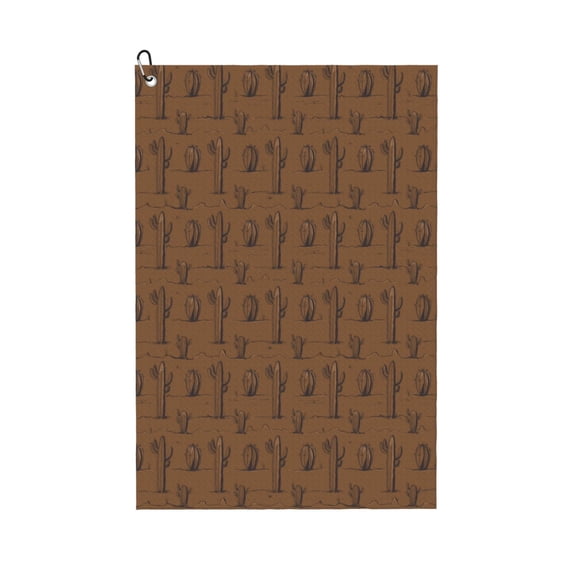 Pofeuu Western Cactus Print Premium Golf Towel with Carabiner Clip Absorbent Microfiber Waffle Pattern Golf Towel for Golf Bag Trolly Belt Loop