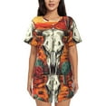 thumbnail image 1 of Pofeuu Western Desert Cactus Ram Skull Print Women's Pajama Set Short/Shorts Soft Button PJs Elastic Drawstring Waist Sleepwear-XX-Large, 1 of 6