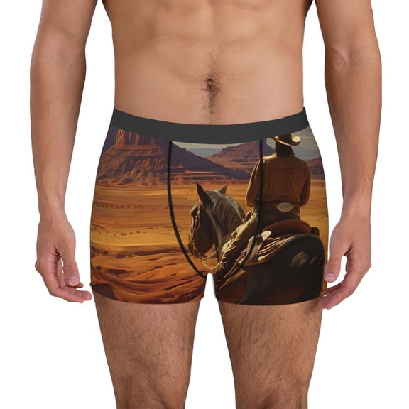 Pofeuu Western Desert Cowboy Cloud Print Men’s Boxer Briefs, Moisture-Wicking Underwear, Regular,Trunk-Small