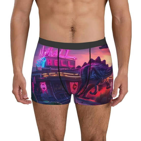 Pofeuu Western Style Dinosaur Print Men’s Boxer Briefs, Moisture-Wicking Underwear, Regular,Trunk-Medium