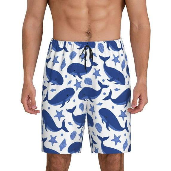 Pofeuu Whale Print Men's Soft Woven Elastic Waistband Sleep Pajama Short-3X-Large