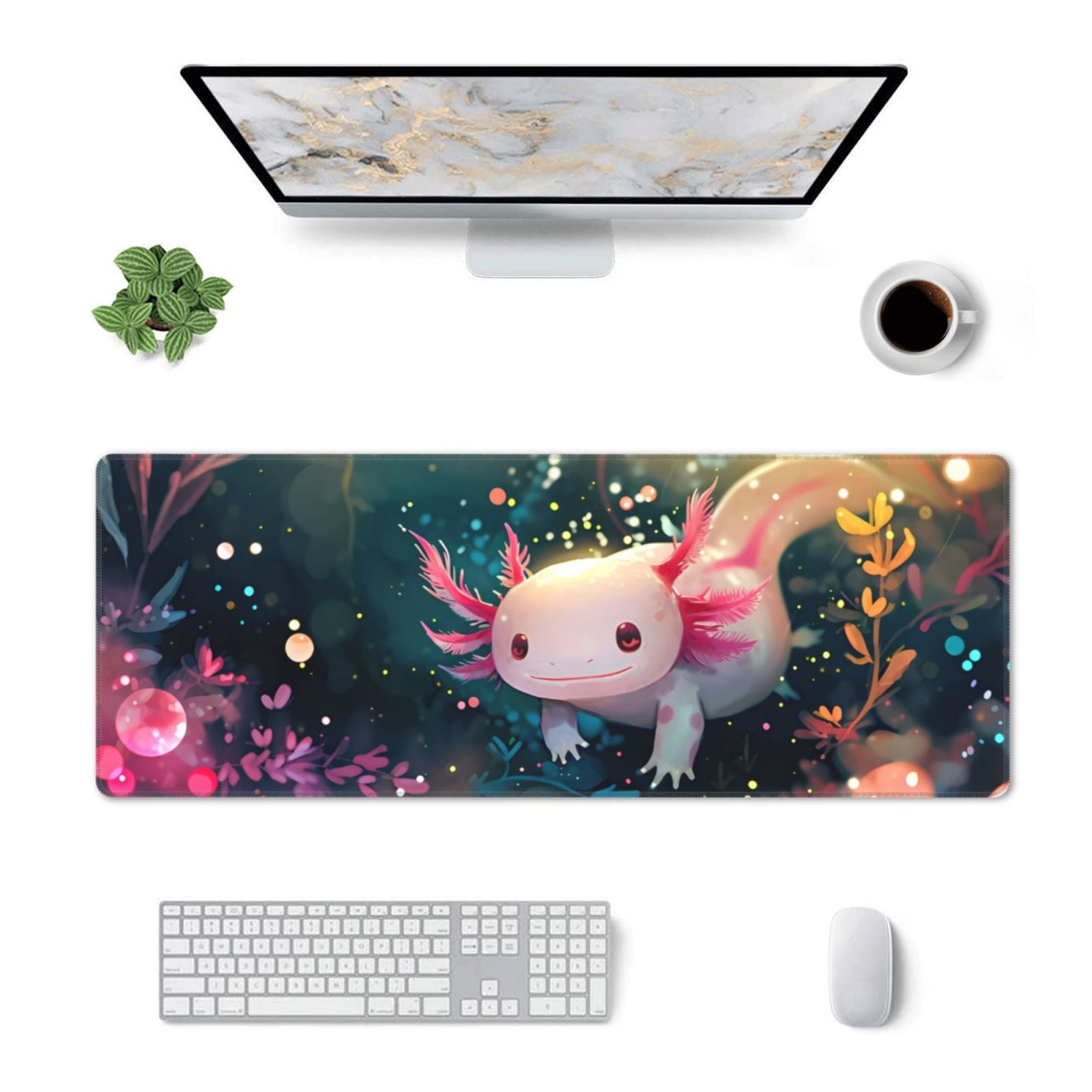 Pofeuu Whimsical Axolotl Fantasy Print Desk Mat for Keyboard and Mouse ...