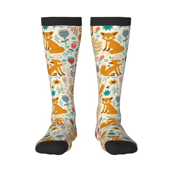 Pofeuu Whimsical Fox Floral Garden Print Stockings, Adult Running Hiking Socks for Youth and Adult