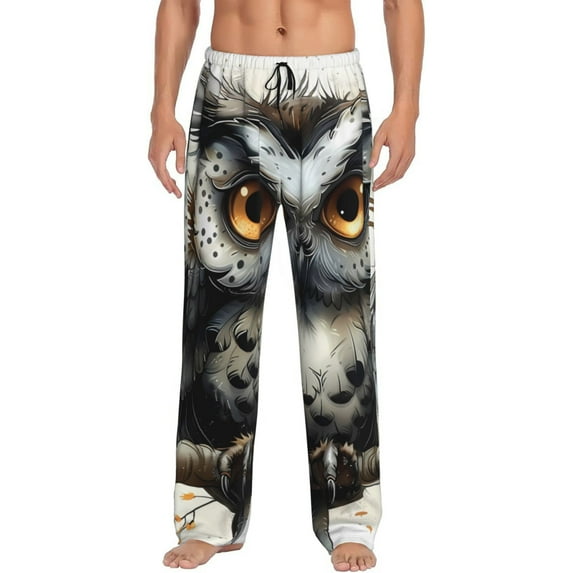 Pofeuu Whimsical Owl On Branch Print Men's Pajama Pants, Soft Lounge Pajama Pants with big pockets for Men Plaid Pj Bottoms-XX-Large