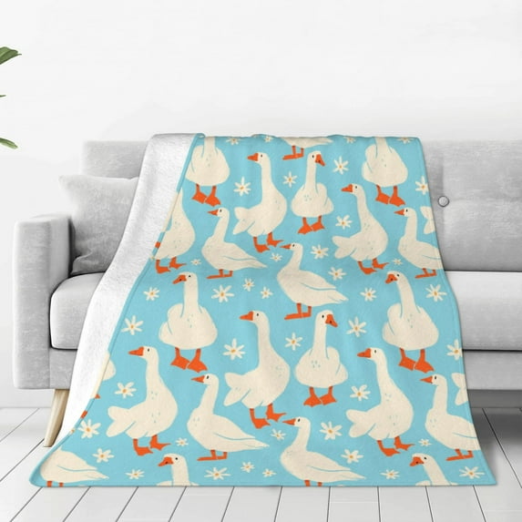 Pofeuu White Geese and Flower Print Ultra-Soft Micro Fleece Blanket,for Bed Or Sofa,All Season Throw Blankets Flannel Blanket-40"x30"