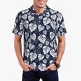 thumbnail image 1 of Pofeuu White Leaves Print Men's Loose Fit Midweight Short-Sleeve Pocket Polo-Large, 1 of 6