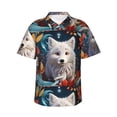 thumbnail image 1 of Pofeuu White Wolf With Flowers Print Hawaiian Shirt for Men Sleeves Casual Button Down Summer Beach Dress Shirts T-Shirts,Small, 1 of 7