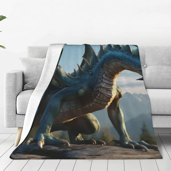Pofeuu Wild Blue Cool Dragon Print Ultra-Soft Micro Fleece Blanket,for Bed Or Sofa,All Season Throw Blankets Flannel Blanket-80"x60"