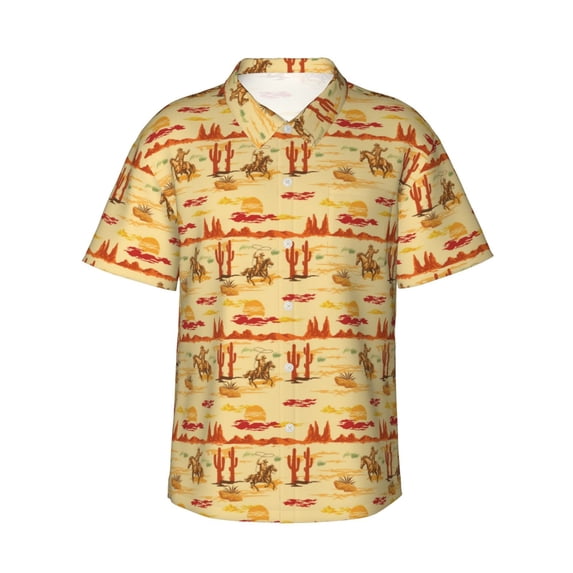 Pofeuu Wild West Colorful Print Hawaiian Shirt for Men Sleeves Casual Button Down Summer Beach Dress Shirts T-Shirts,3X-Large