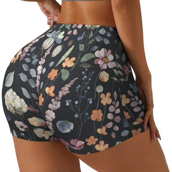 Pofeuu Wildflower Watercolor 1 Print Workout Shorts for Women Scrunch Butt Lifting High Waisted Yoga Gym Seamless Booty Biker Shorts-Large