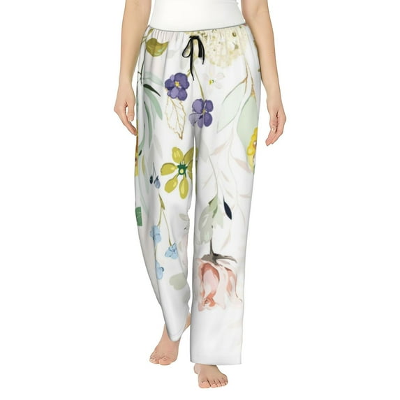 Pofeuu Wildflowers Print Women's Fashion Pajama Pants with Pockets Comfy Drawstring Sleep Lounge Bottoms-X-Large