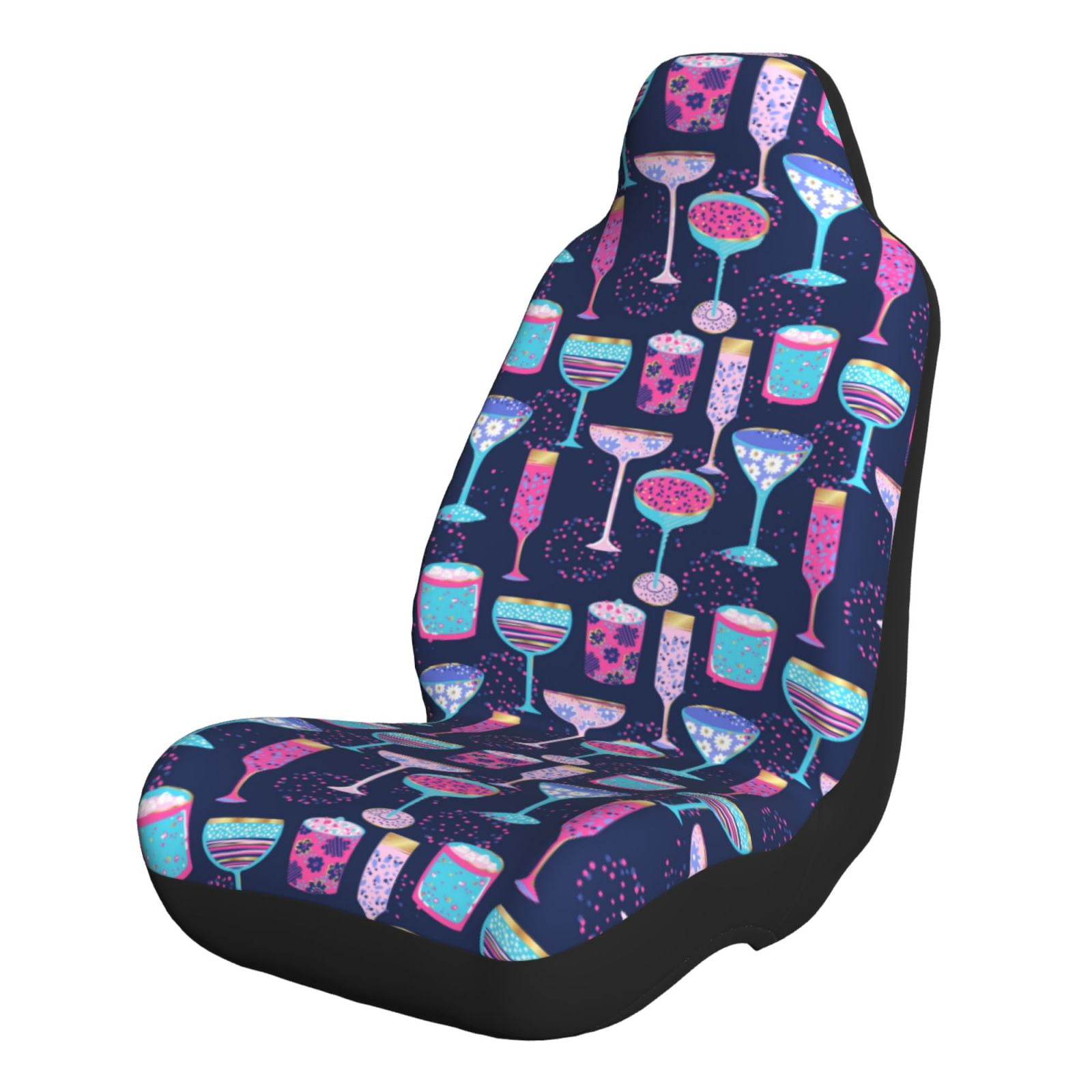 Pofeuu Wine Glasses And Cocktails Print Automotive Car Seat Covers Flat