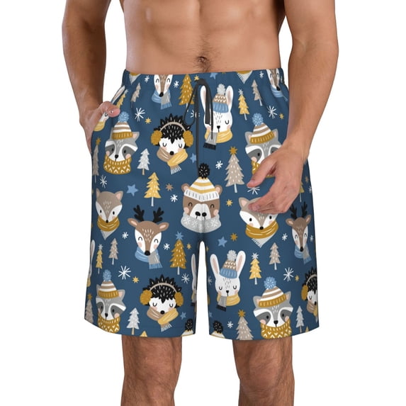 Pofeuu Winter Animal Friends Prin Men's Swim Trunks Quick Dry Bathing Suit Swimming Board Shorts Mesh Lining Beach Swimwear-3X-Large