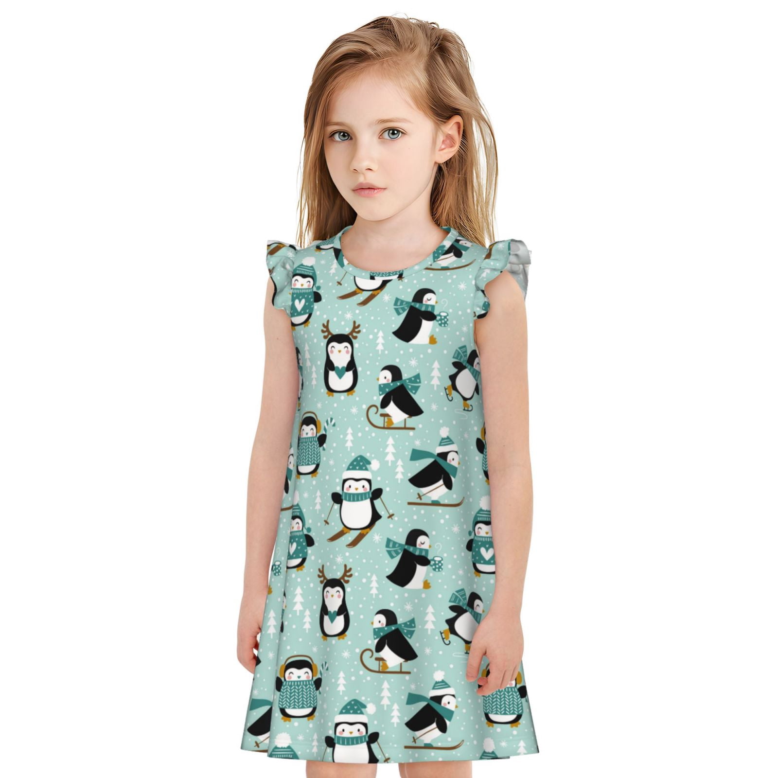 Pofeuu Winter Skiing Penguin Print Girls Nightgowns, Nightgown Princess ...