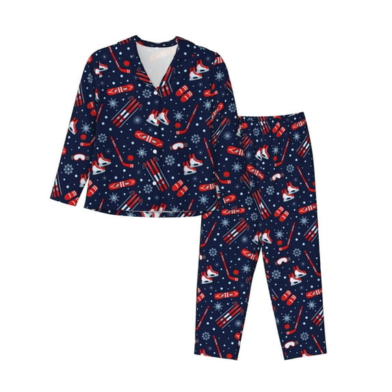 Pofeuu Winter Sports Fun Pattern Print Womens Pajamas Set Long Sleeve Sleepwear Button Down Nightwear Soft Pj Lounge Sets Button Down Pajamas Women-XX-Large