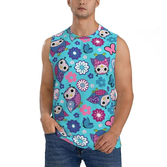 Pofeuu Wls And Flowers Print Men's Muscle T-Shirt, Sleeveless, Muscle Tank, Classic Muscle Tee Top For Men Casual Sleeveless Muscle T-Shirt Trendy Clothes-Large