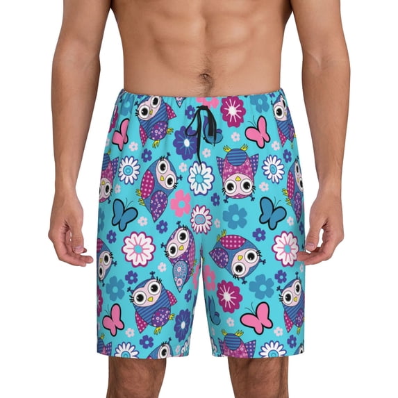 Pofeuu Wls And Flowers Print Men's Soft Woven Elastic Waistband Sleep Pajama Short-Medium