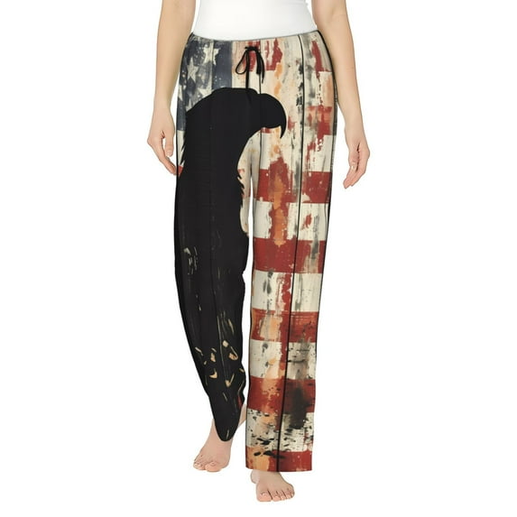 Pofeuu Wood Grain Bald Eagle Print Women's Fashion Pajama Pants with Pockets Comfy Drawstring Sleep Lounge Bottoms-XX-Large