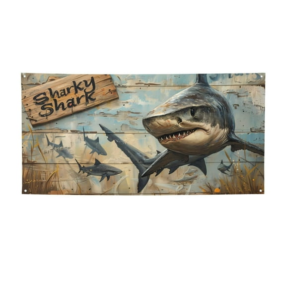 Pofeuu Wood Grain Shark Print Colorful Yard Festival Banner Sign Party Outdoor & Indoor Party Decoration Banne Festival Yard Sign-Small
