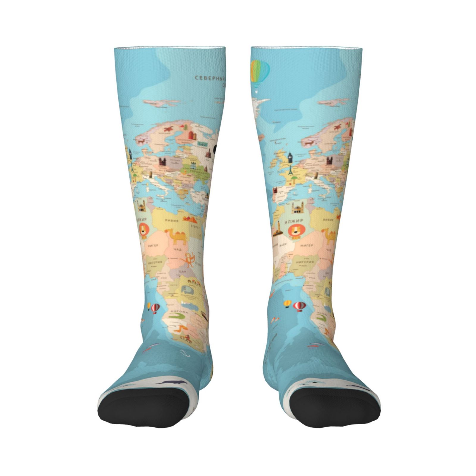 Map Socks Pofeuu World Map With Animals 1 Print Stockings, Adult Running Hiking ...