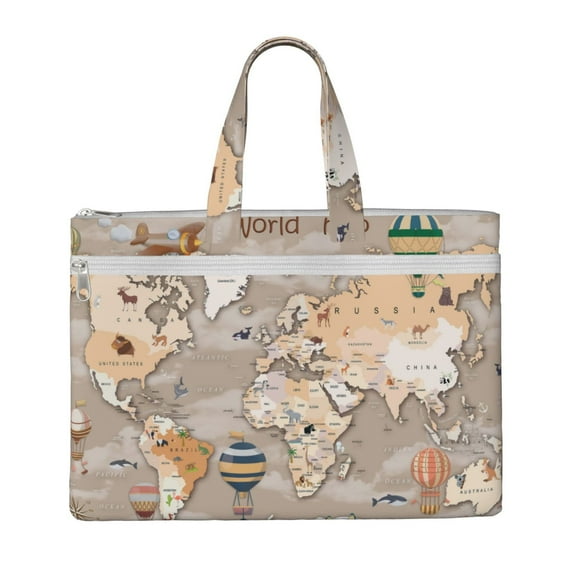 Pofeuu World Map With Animals Print Laptop Bag Carrying - Computer Bag Laptop Case Shoulder Slim Work Travel