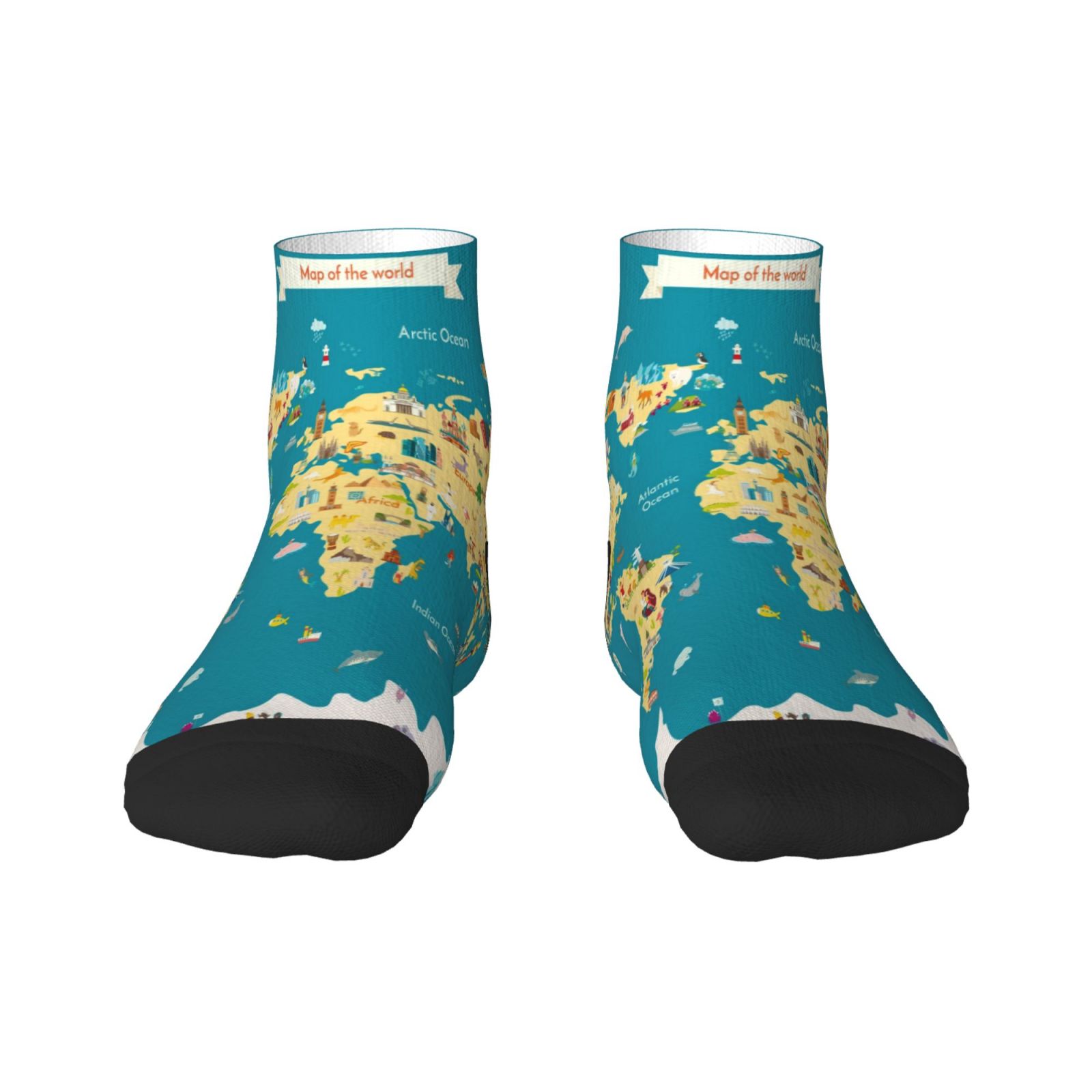 Map Socks Pofeuu World Map With Landmarks Print 30cm Socks, Adult Running Hiking ...