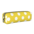 thumbnail image 1 of Pofeuu Yellow And White Polka Dot Print Leather Pencil Case, Leather Pencil Pouch Large Capacity, Big Pencil Pouch with Zipper Vintage Pen Bag Fountain Pen Holder, 1 of 7