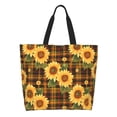 thumbnail image 1 of Pofeuu Yellow Black Plaid Sunflower Print Reusable Grocery Bags - Washable, Foldable, Packable Tote, Large Handles, Heavy Duty, Zippered Top Pouch, 1 of 8