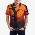 thumbnail image 1 of Pofeuu Yellow Castle Sunset Tree Print Men's Loose Fit Midweight Short-Sleeve Pocket Polo-Medium, 1 of 6