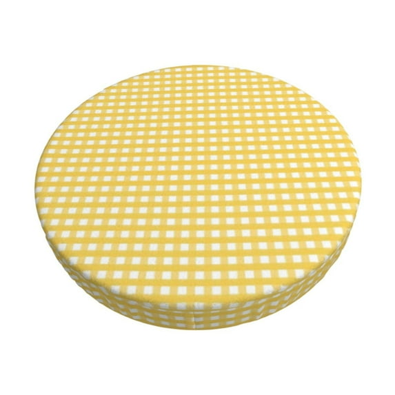 Pofeuu Yellow Gingham Print Round Bar Stool Covers - Super Soft and Washable Elastic Stool Cushion Slipcover Easy Clean Velvet-14 inch