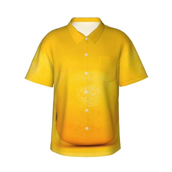 Pofeuu Yellow Lemon Print Hawaiian Shirt for Men Sleeves Casual Button Down Summer Beach Dress Shirts T-Shirts,Medium