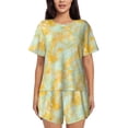thumbnail image 1 of Pofeuu Yellow With Teal Marble Print Women's Pajama Set Short/Shorts Soft Button PJs Elastic Drawstring Waist Sleepwear-XX-Large, 1 of 6
