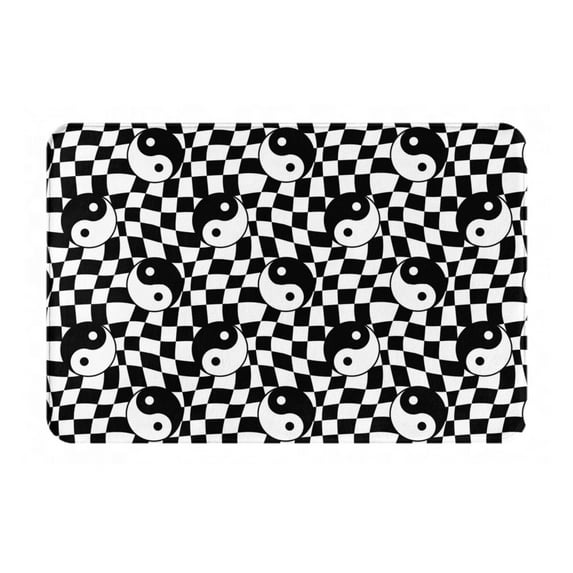 Pofeuu Ying Yang Checkered Print Flannel Doormats Rug16"x24"Rug Washable Doormats Indoor Outdoor Rugs for Layered Front Door Mats, Porch, Kitchen, Entryway