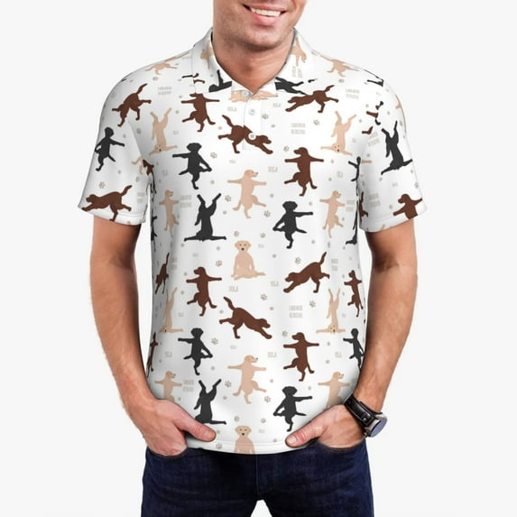 Pofeuu Yoga Labrador Retriever Print Men's Loose Fit Midweight Short-Sleeve Pocket Polo-Large