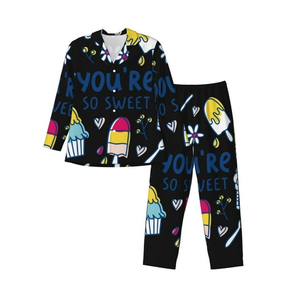 Pofeuu You are so Sweet Print Men's Long Sleeve Pajama Set Pijamas Para Hombres Pijamas Para Hombres Mens Pajamas Set-Medium