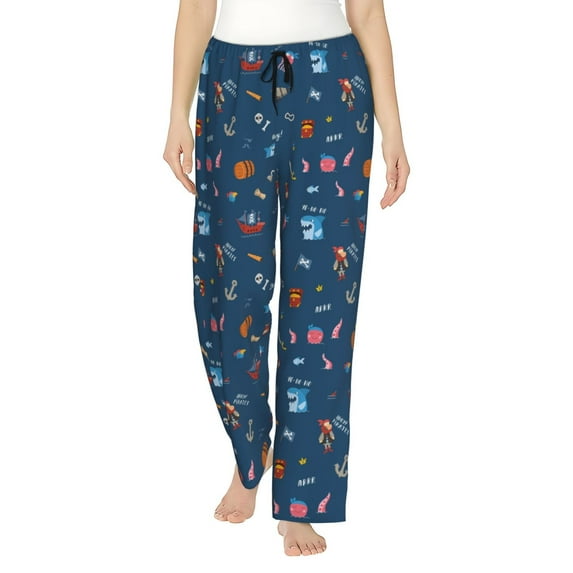 Pofeuu aniamls Pirate Print Women's Fashion Pajama Pants with Pockets Comfy Drawstring Sleep Lounge Bottoms-X-Large