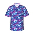 thumbnail image 1 of Pofeuu blue Skull purple flower Print Hawaiian Shirt for Men Sleeves Casual Button Down Summer Beach Dress Shirts T-Shirts,X-Large, 1 of 7