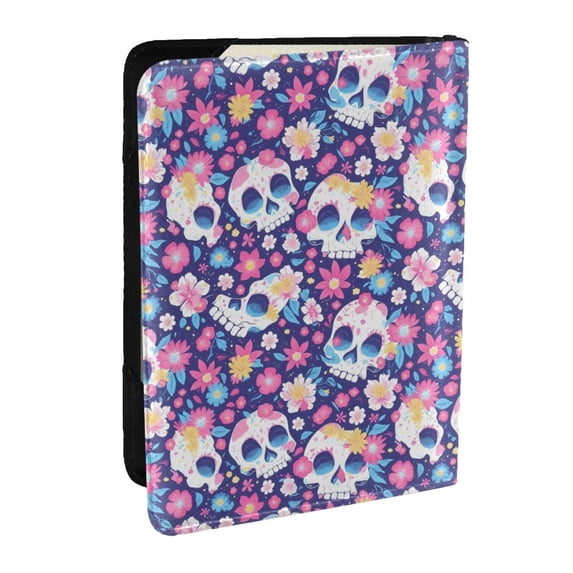 Pofeuu blue flower Skull colorful Print Travel Document Organizer Passport Holder Men Women for Family (6.5 in x 4.5 in),Wallet Holder Credit Card Clutch Bag Case
